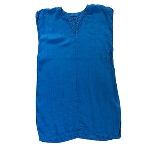 CP SHADES cap sleeve linen tunic mini dress cover up blue lightweight size S